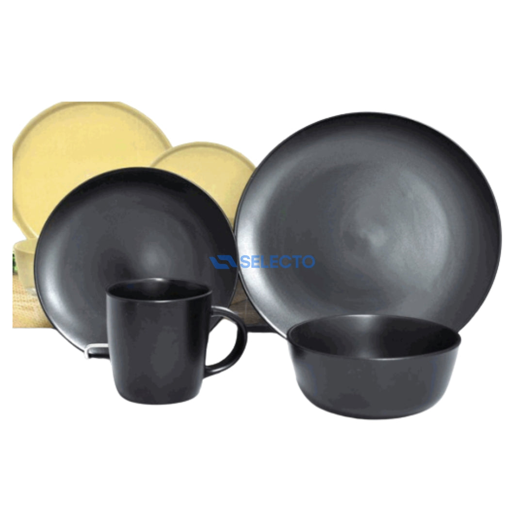 Juego de 16 Piezas de Vajillas de Porcelana Negro ST-3812
