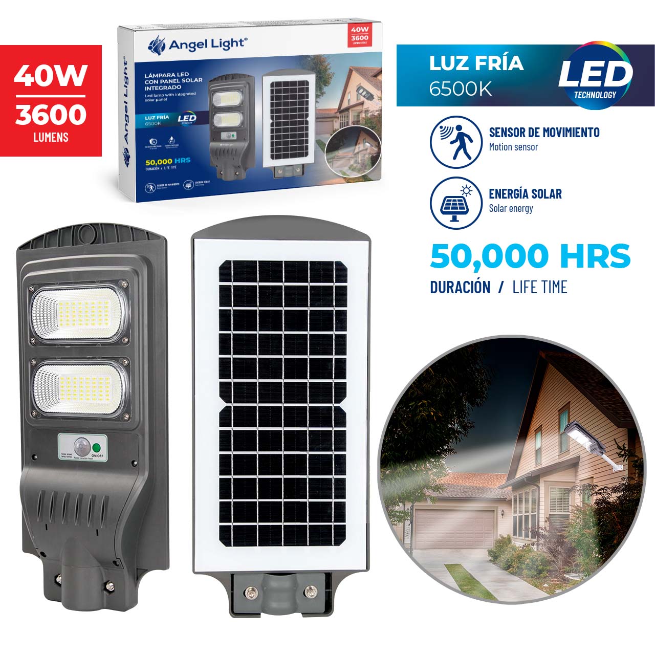 Lampara LED con Panel Solar de 40W Angel Light ST40-034