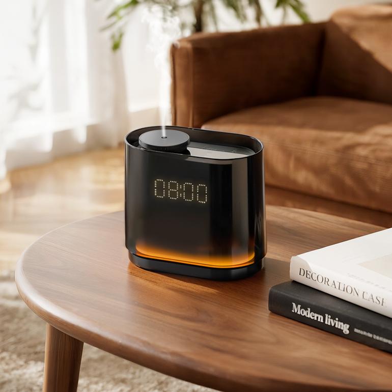(LLEGANDO 19 DE JUNIO) Difusor de Aromas de Aceites Esenciales 60ml para Área de 50m2 con Reloj Diseño Moderno Negro A-T370