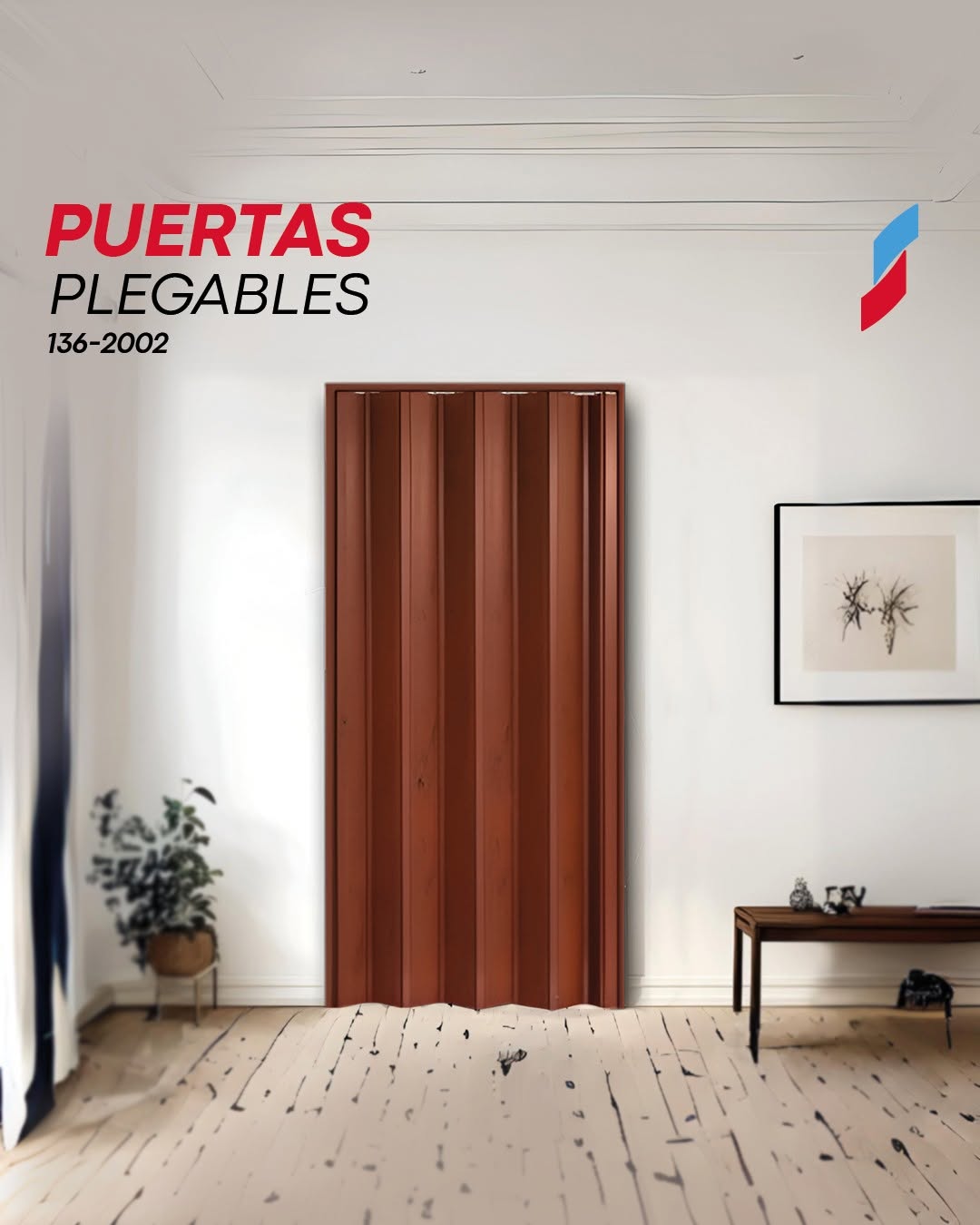 Puerta Plegable de PVC/Acrílico 0.91x2.03m 6mm Nuez 136-2002 Selecto