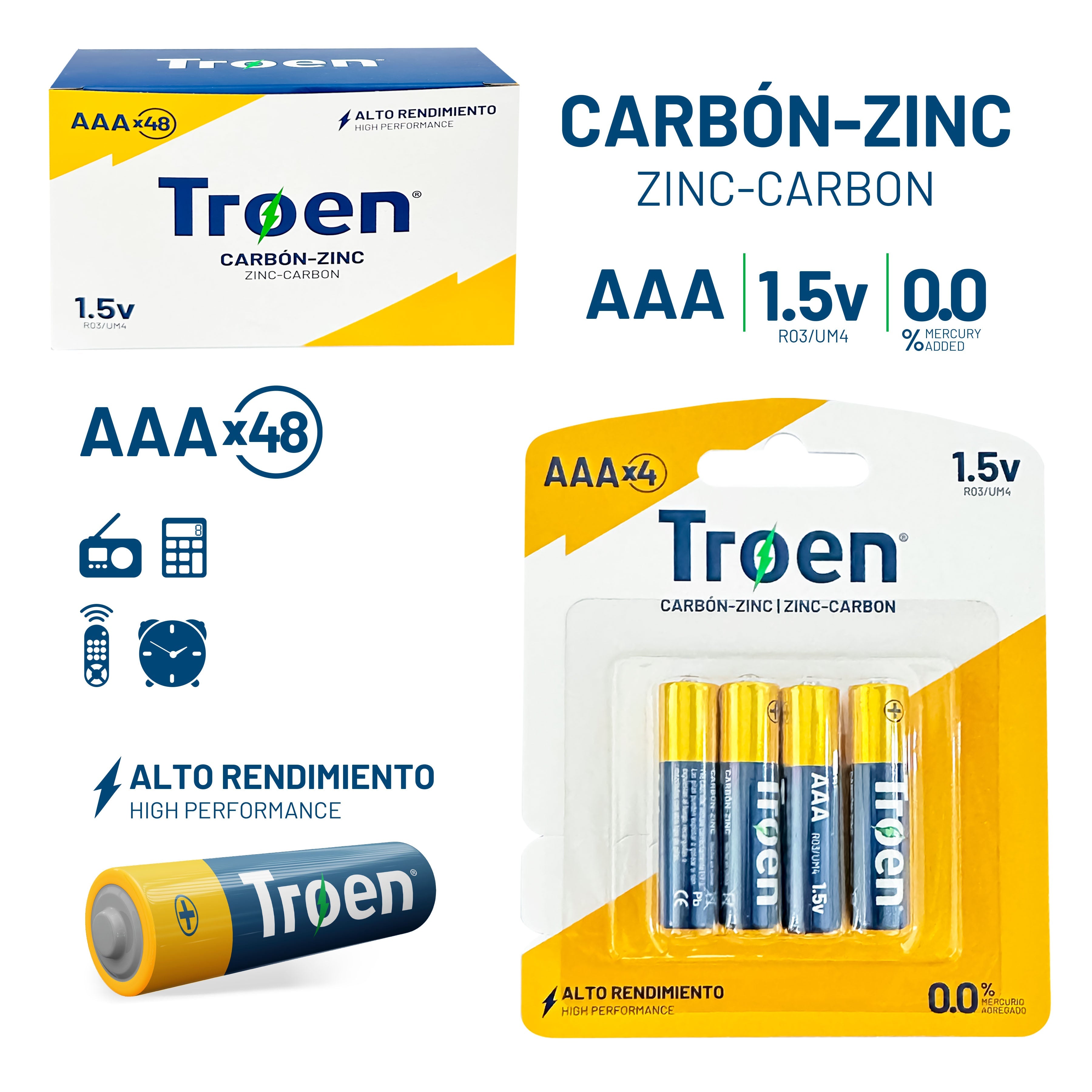 Set de 4 Baterías AAA de Carbón-Zinc TROEN TR-C-AAA-4 TROEN