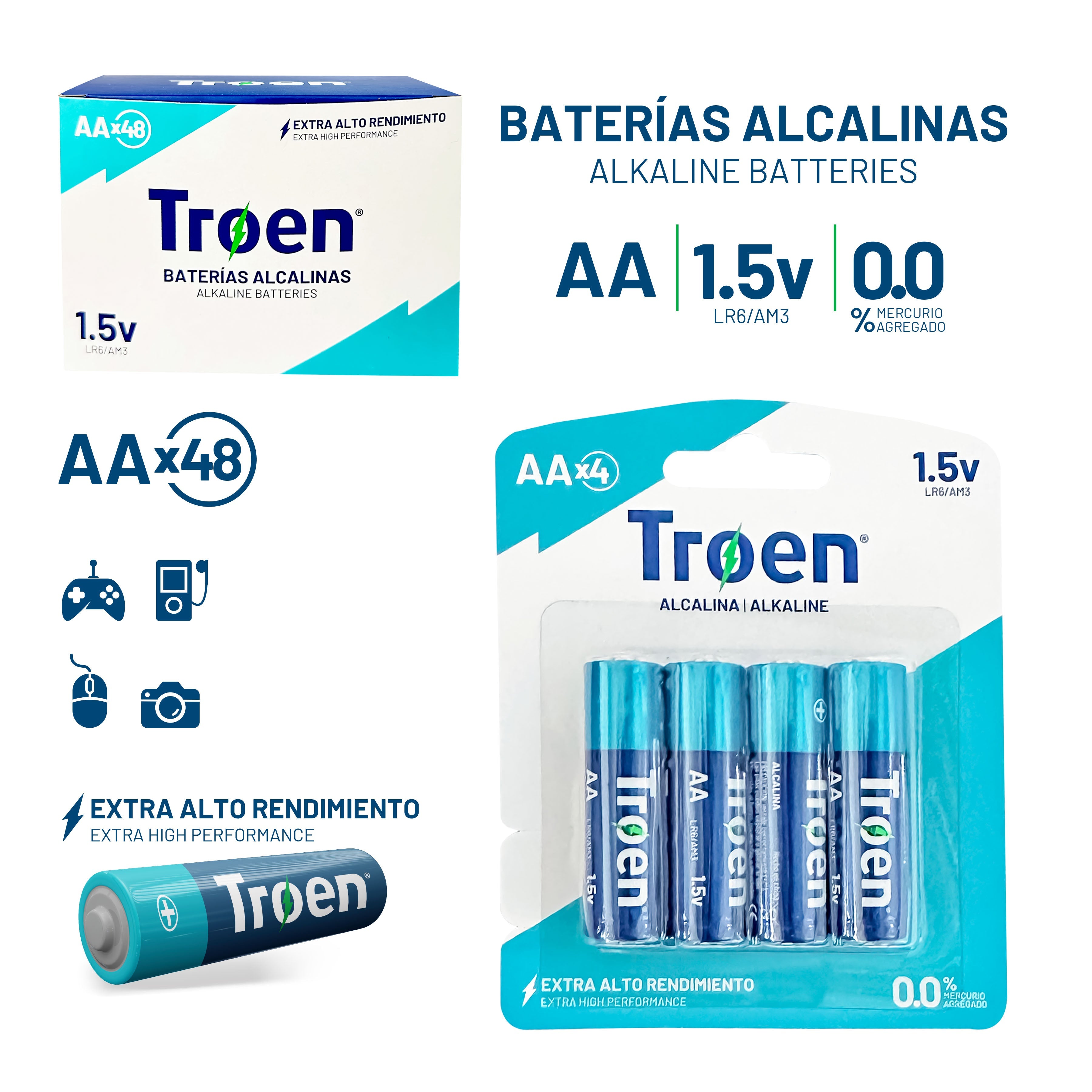 Set de 4 Baterías AA Alcalina TROEN TR-KL-AA-4 TROEN