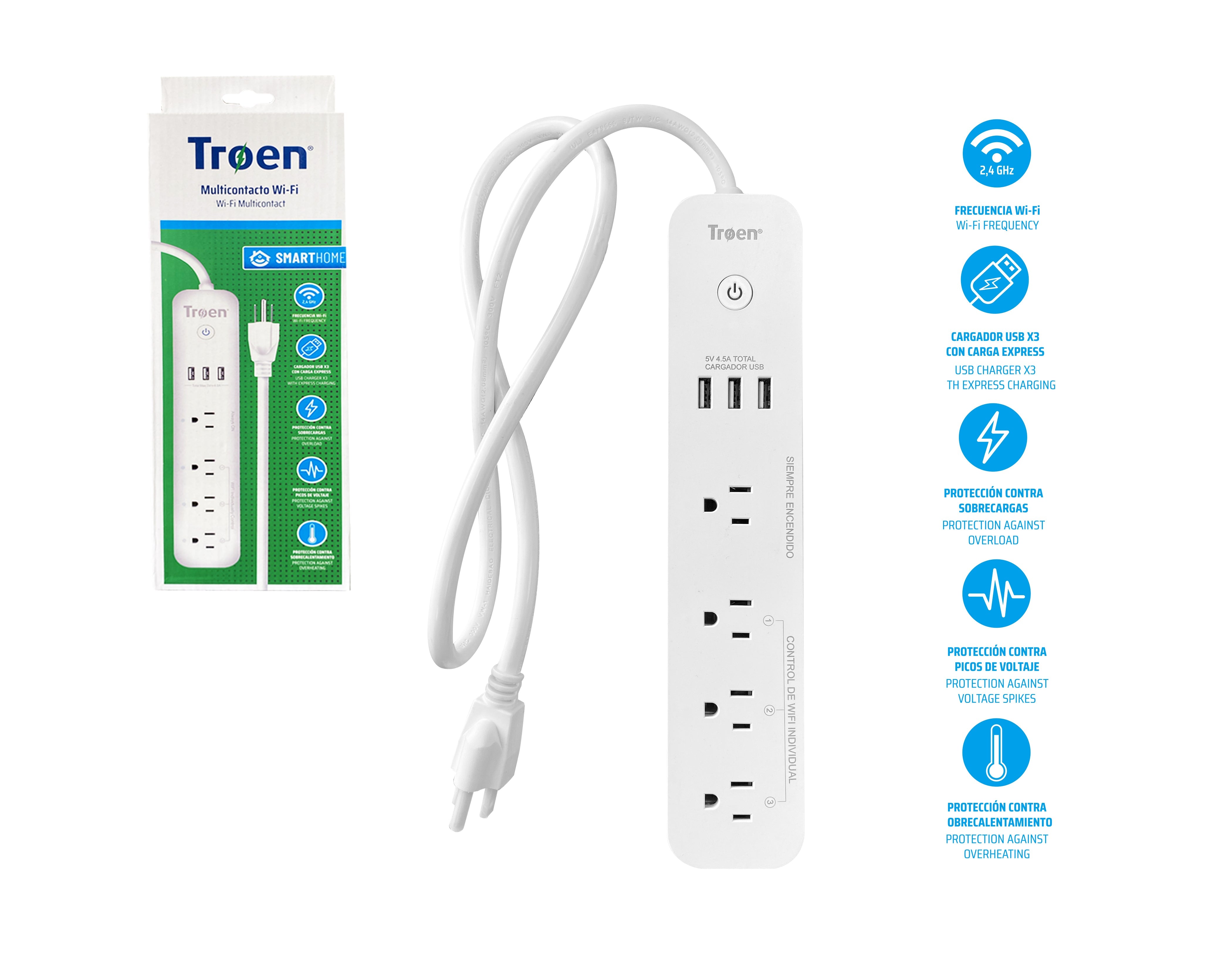 Regleta Eléctrica con Salida USB TROEN TR-MS636 TROEN