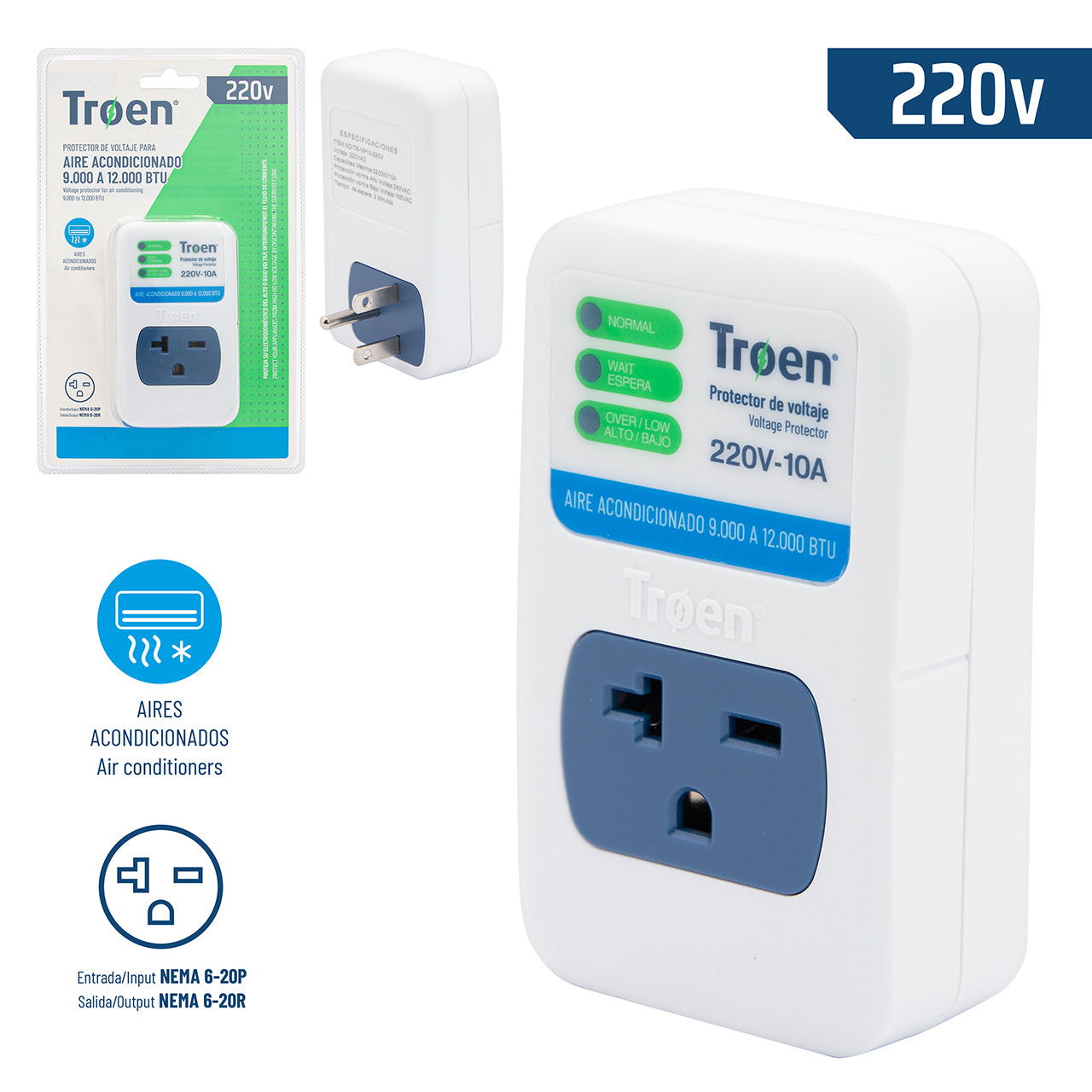 Protector de Voltaje 220V para Aire Acondicionados 9k-12k BTU TROEN TR-VP10-220V TROEN