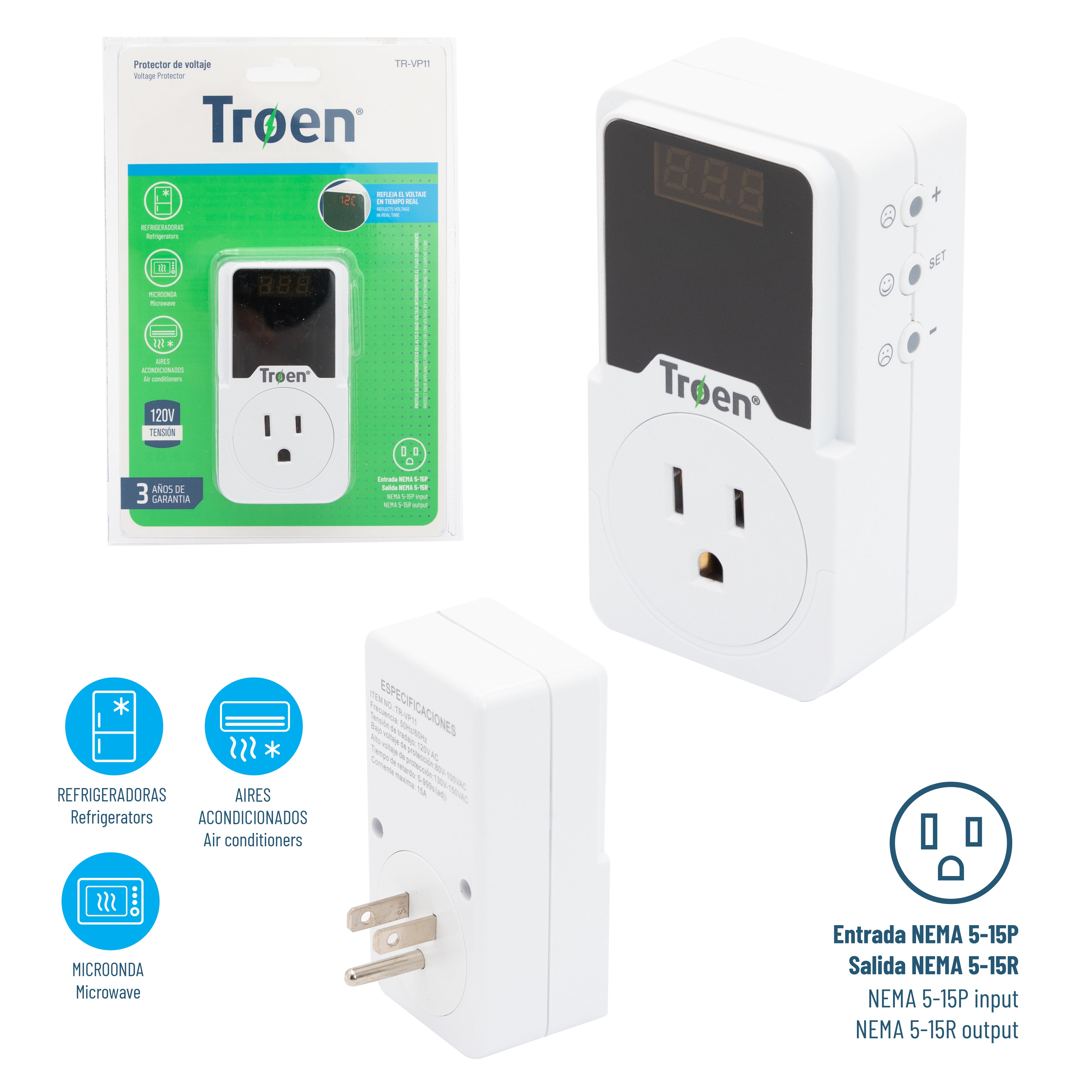 Protector de Voltaje 120V con Pantalla TROEN TR-VP11