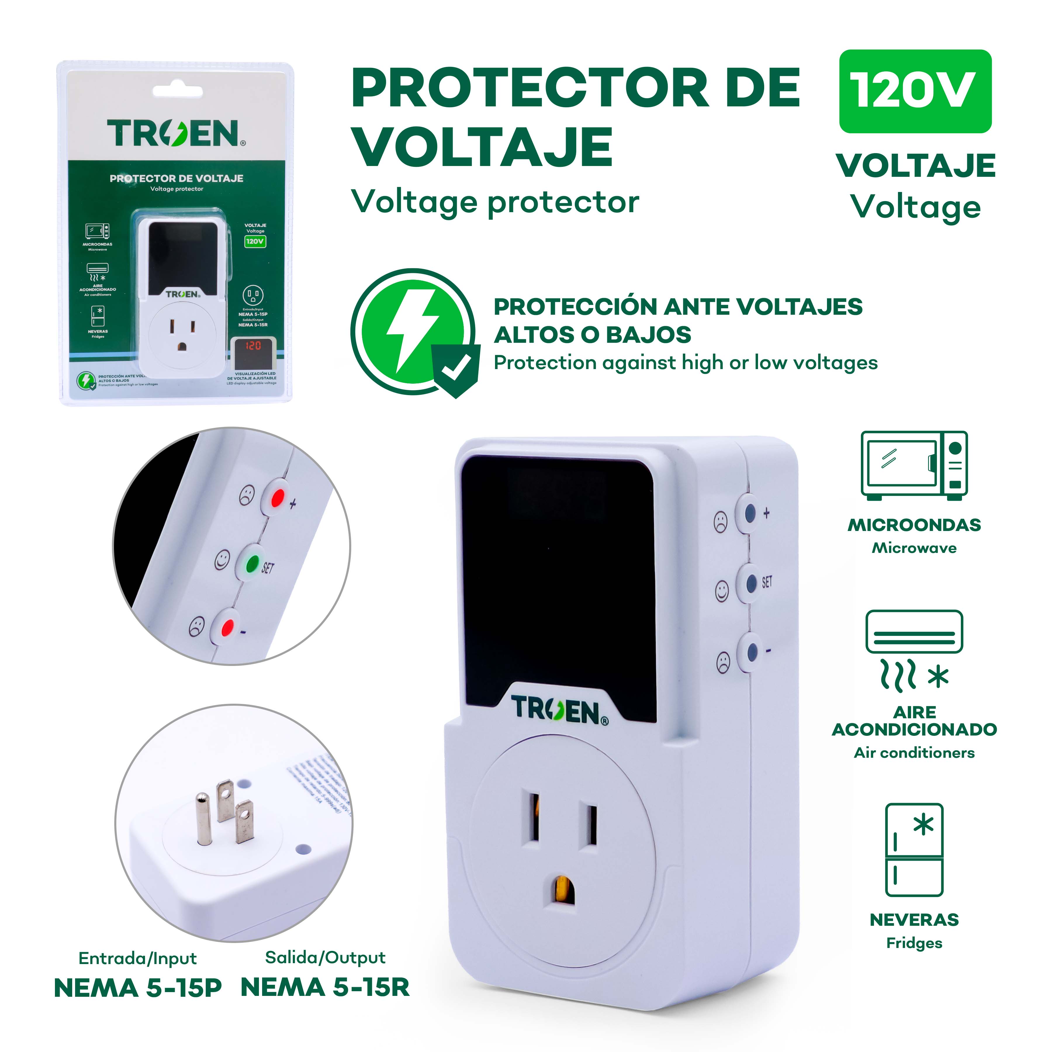 Protector de Voltaje 120V con Pantalla TROEN TR-VP11