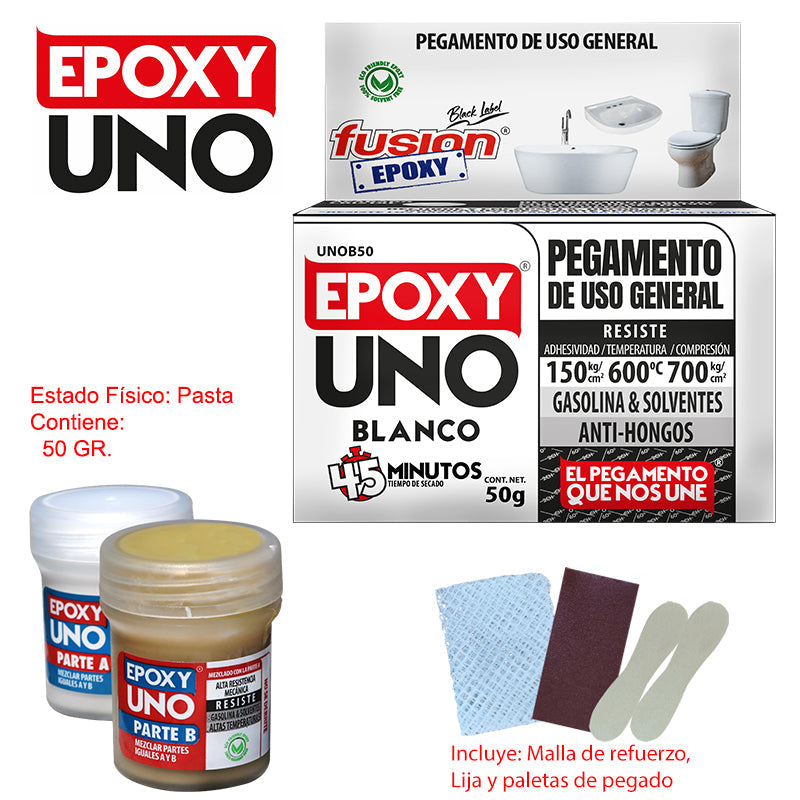 EPOXY UNO "FUSION EPOXY" 50 GRAMOS BLANCO UNOB50 Pega tanque. Epoxy Uno