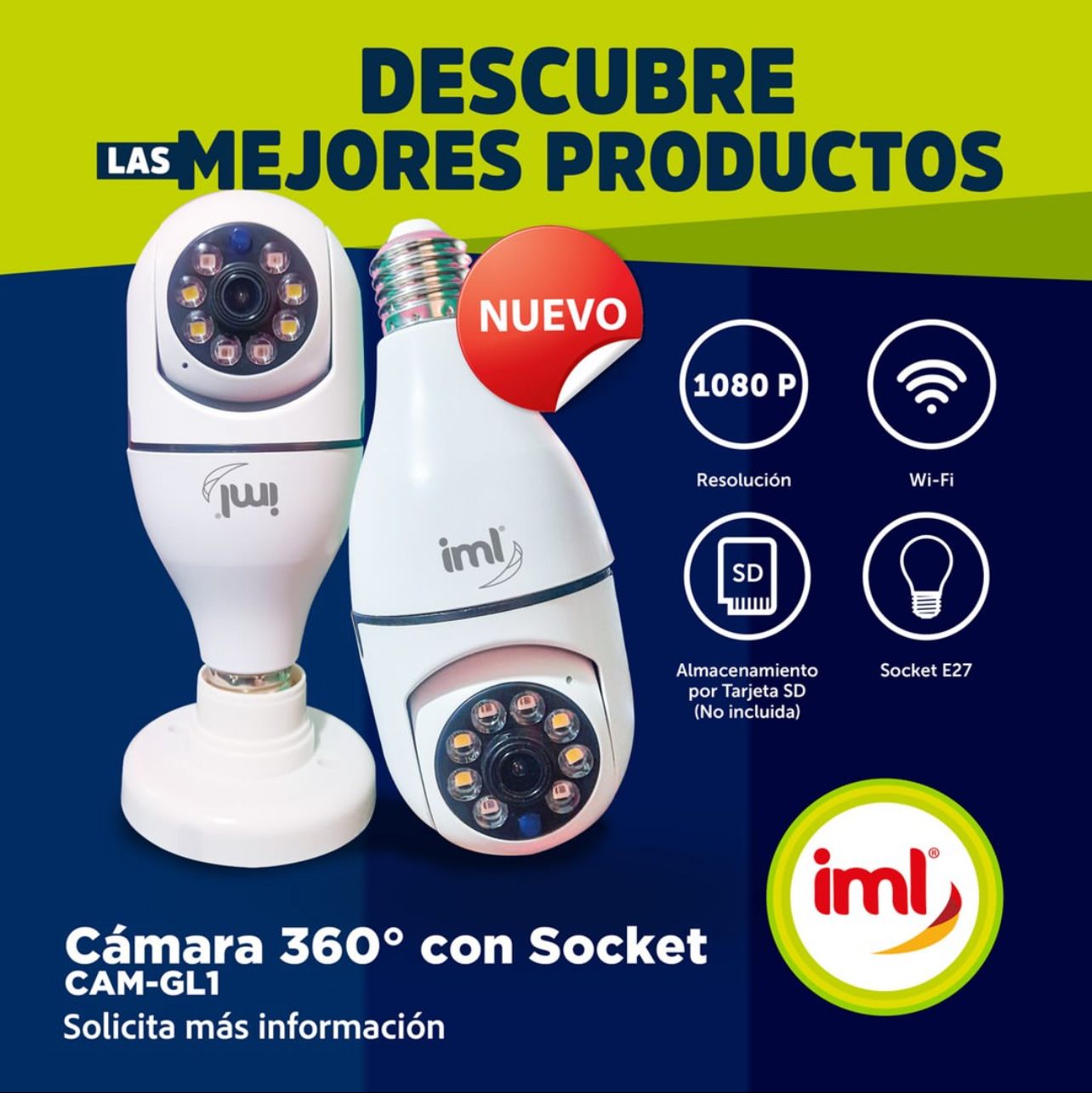 Cámara de Seguridad con Wifi Giratoria 360° 1080P con Socket IML CAM-GL1 IML