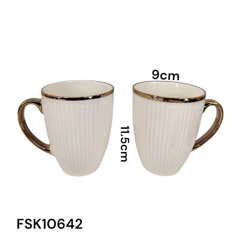 Taza de Cerámica Blanca con Borde Dorado 9x11.5cm FSK10642 Porcelana.