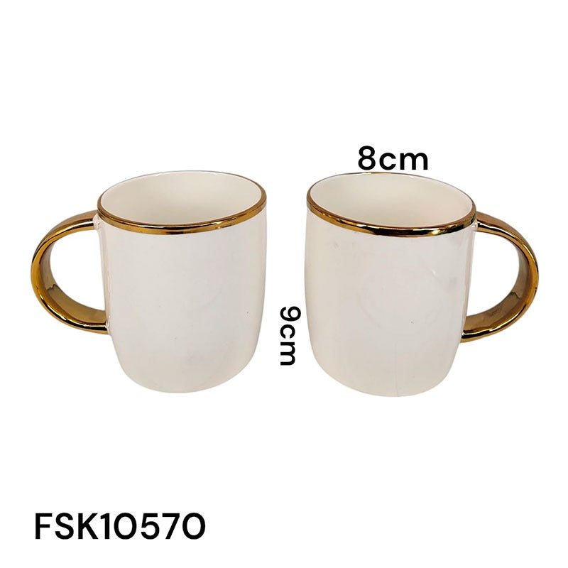 Taza de Cerámica Blanca con Borde Dorado 8x9cm FSK10570 Selecto