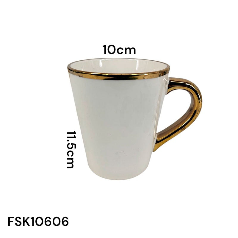 Taza de Cerámica Blanca con Borde Dorado 10x11.5cm FSK10606 Porcelana. Selecto