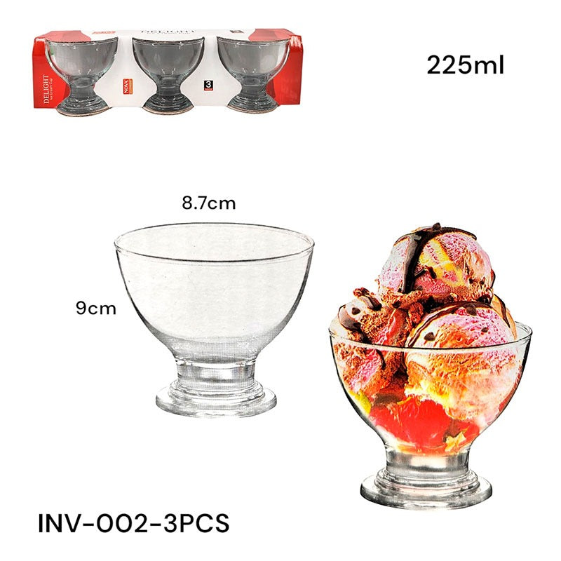 Set 3 Copas de Vidrio para Helado 225ml INV-002-3PCS Vaso. Selecto