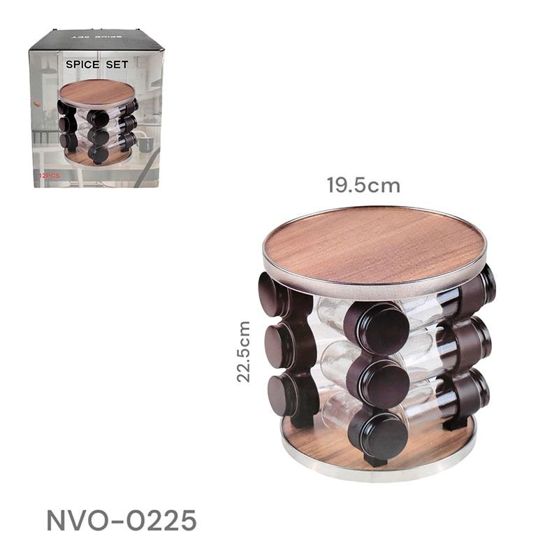 Set de 12 Condimenteros de Vidrio Giratorio NVO-0225 Selecto