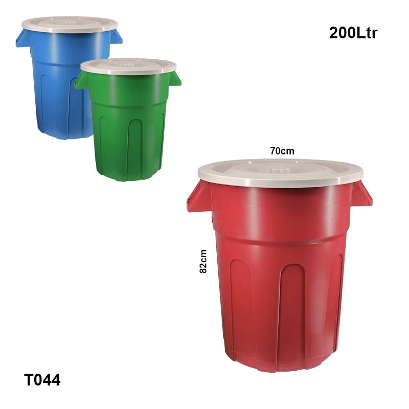 Tanque de Basura con Tapa Plástico 200L T044 Basurero.