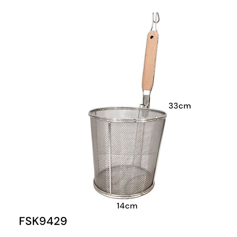 Colador Hondo de Acero Inoxidable con Mango de Madera 14x33cm FSK9429 Selecto