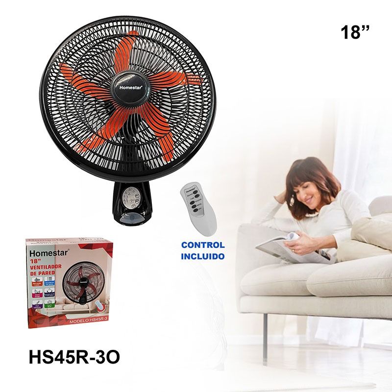 Abanico de Pared 18" 5 Aspa con Control Remoto Homestar HS45R-30