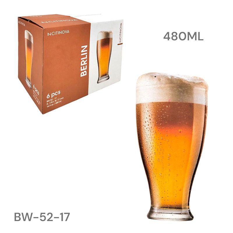 Set 6 Vasos de Vidrio para Cervezas 480ml Berlin Citinova BW-52-17 Citinova