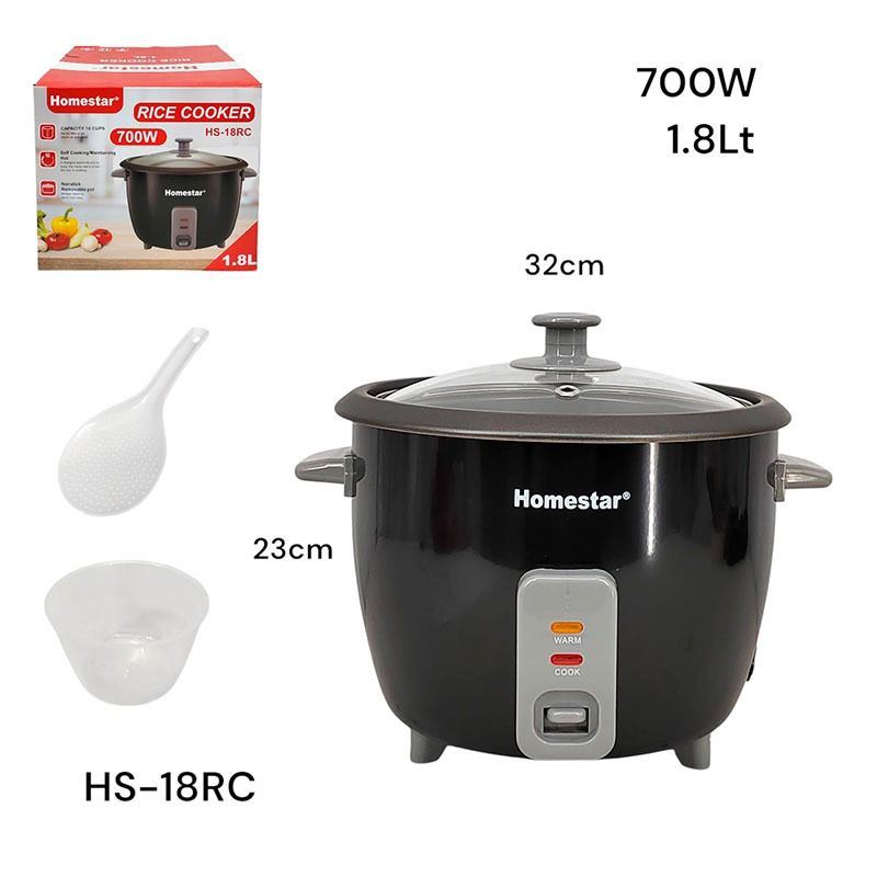 Olla Arrocera Eléctrica 1.8L 700W Negro Homestar HS-18RC