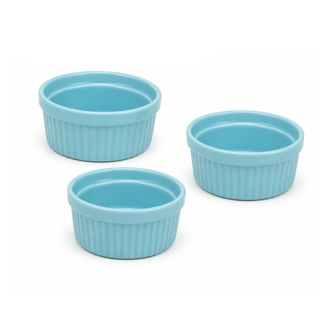 (LLEGANDO 5 DE MAYO) Set 3 Ramekin de Cerámica 9x4.5cm Celeste FSK11127
