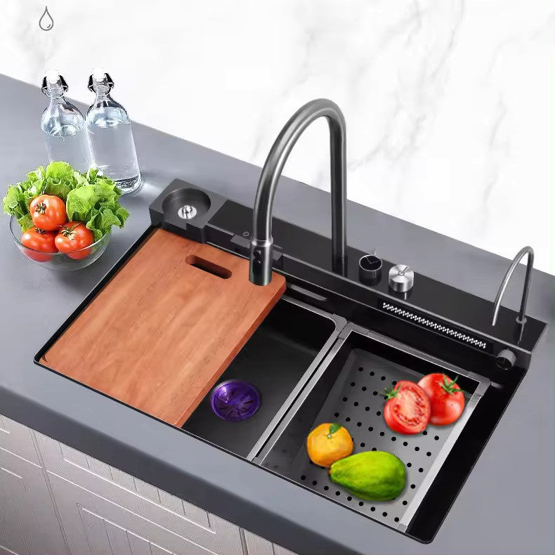 Fregador de Acero Inoxidable 304 1 Tina Negro Mate 4 Funciones en 1 LS-7546B3