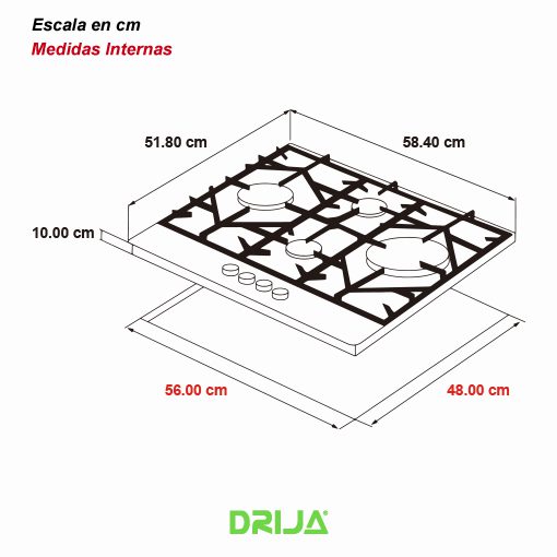 Estufa Empotrable a Gas 4 Quemadores FERRARA 60 PRO Drija DRIJA