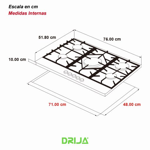 Estufa Empotrable a Gas 5 Quemadores FERRARA 76 PRO Drija