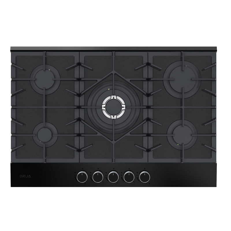Estufa Empotrable a Gas 5 Quemadores Vidrio Templado Mate Negro FERRARA 76 PRO-B Drija