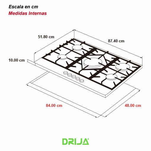 Estufa Empotrable 5 Quemadores FERRARA 90 Pro Drija DRIJA