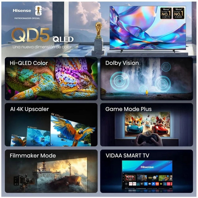 Televisor 55" LED Smart TV QLED 4K Ultra HD VIDAA U6 Modelo 2026 Hisense 55QD5SV Televisión.