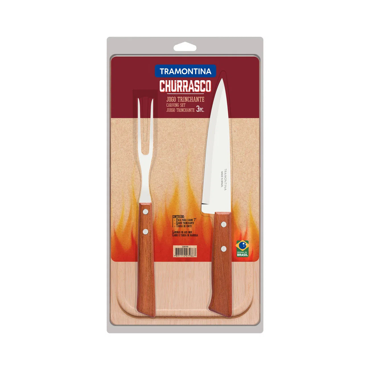 Juego de 3 Piezas Trinchante, Cuchillo & Tabla de Picar Tramontina 22399/089