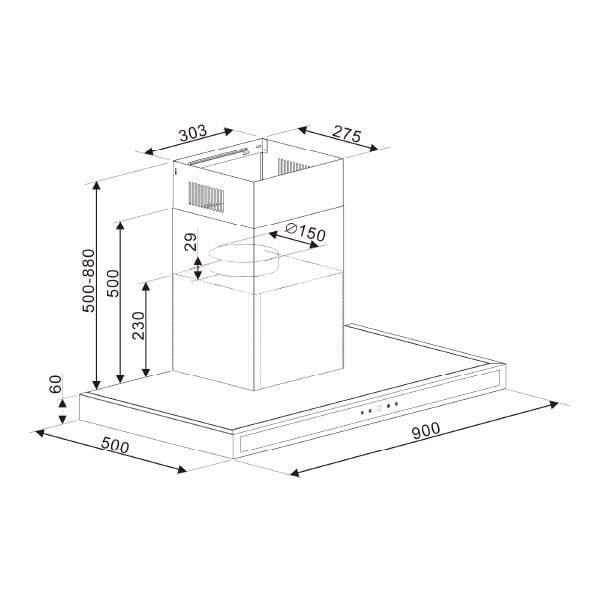 Extractor de Grasa Tipo Campana Negro Quadrato 90 Black Drija DRIJA