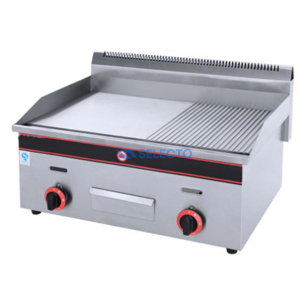 Plancha a Gas con Grill de Acero Inoxidable de 2 Quemadores HGG-722 Selecto