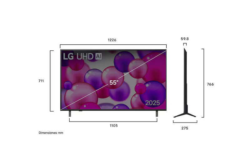 Televisor Smart TV 55" UHD 4K Ai ThinQ Sistema Webos LG 55UA8000PSB Televisión. LG