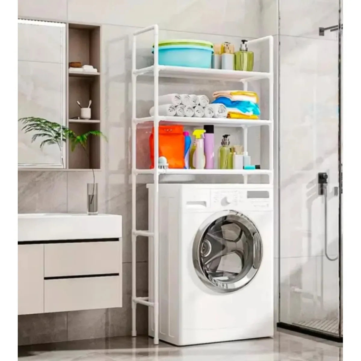 Estante Organizador para Lavandería Metal Blanco 155x72cm NS432703 Selecto