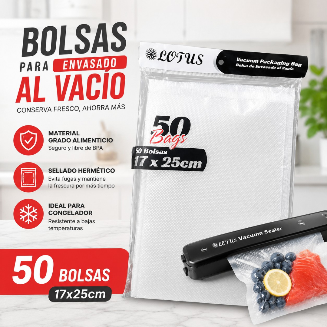Bolsas para Empacar al Vacío 50 Piezas | Bolsas para Conservación de Alimentos Libre de BPA LT-9871-BAG