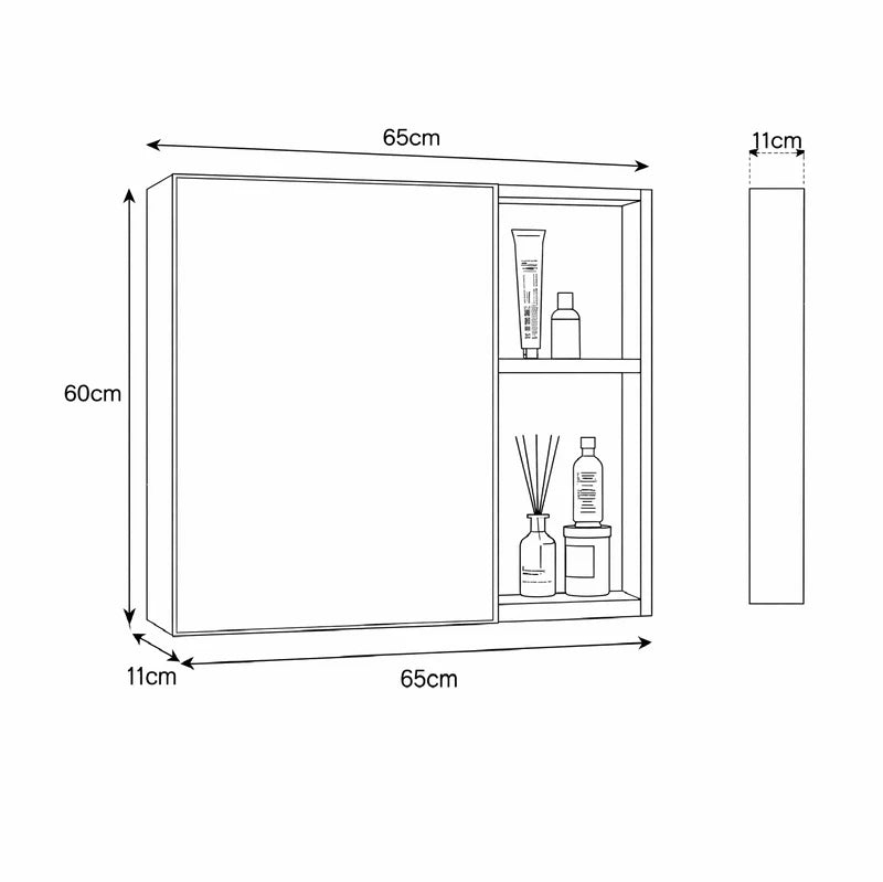 Gabinete Superior Para Baño Con Espejo 65×11×60 Cm Carbon Fiber Color Gris GBS-MIR02