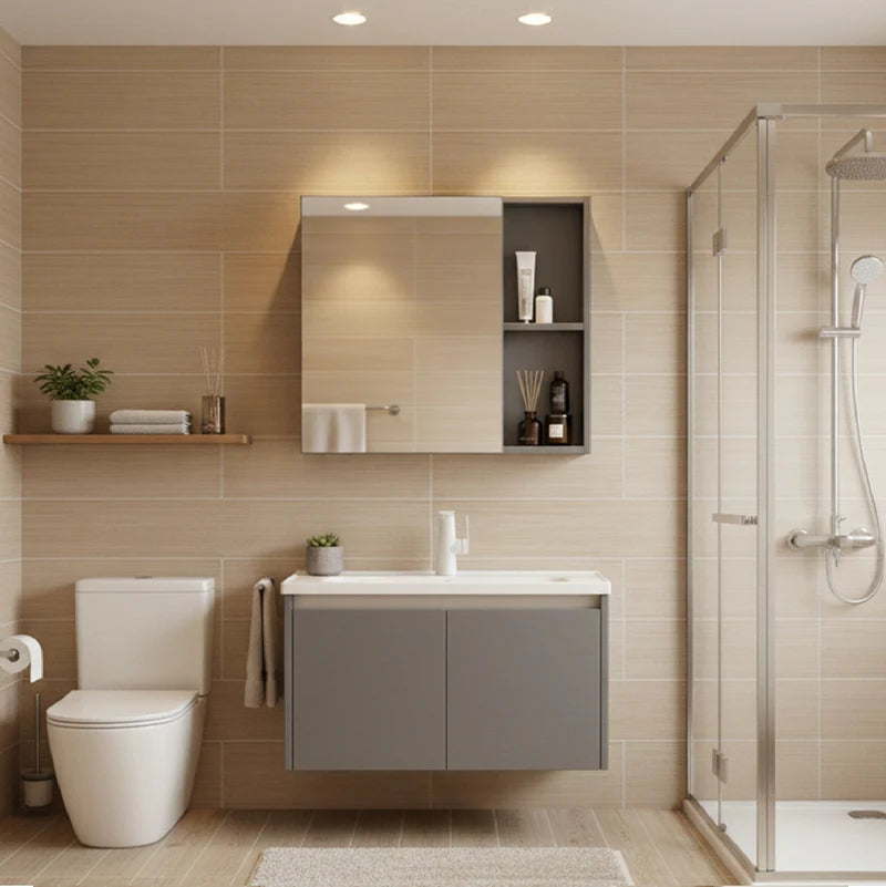 Mueble Para Baño Gabinete Inferior Con Lavamanos 70×48×45 Cm Mueble Moderno Color Gris GBS-GAB02