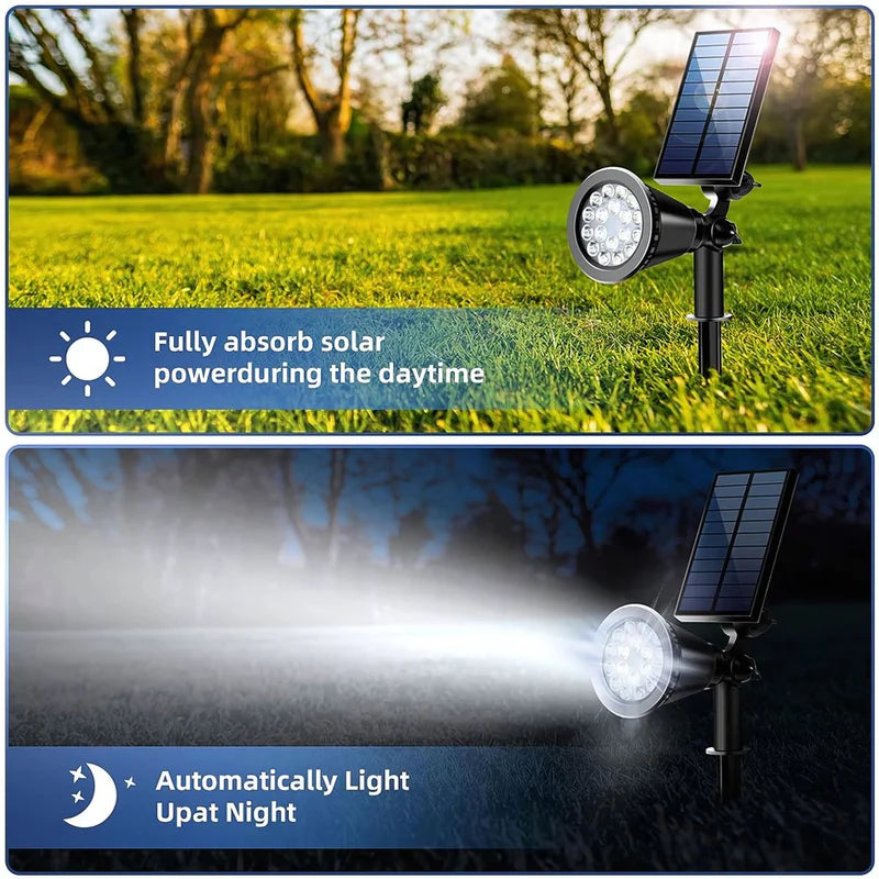 Foco Lampara Solar Para Césped O Pared 18LED. Lampara Negra Con Panel Sol Integrado. Reflector Solar Para Jardín. Ilumina Hasta 7 Metros. (Luz Blanca) AB177