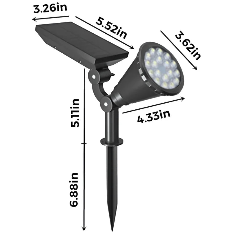 Foco Lampara Solar Para Césped O Pared 18LED. Lampara Negra Con Panel Sol Integrado. Reflector Solar Para Jardín. Ilumina Hasta 7 Metros. (Luz Blanca) AB177