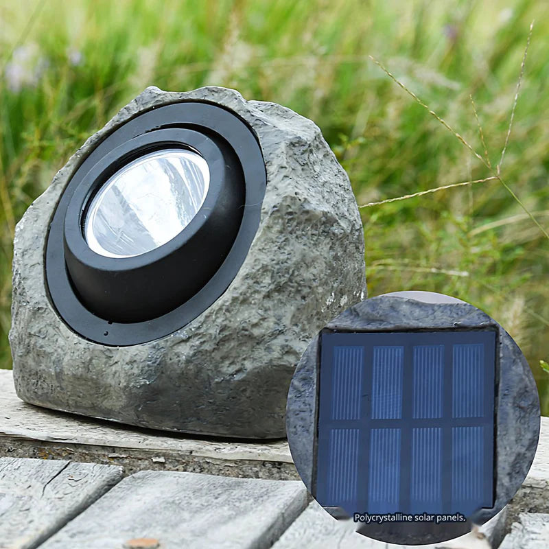 Roca Solar. Lampara Luz Solar Para Jardín. IP65 Foco Lampara Con Panel Solar En Forma De Piedra. Luz Blanca Y Cálida. AB589