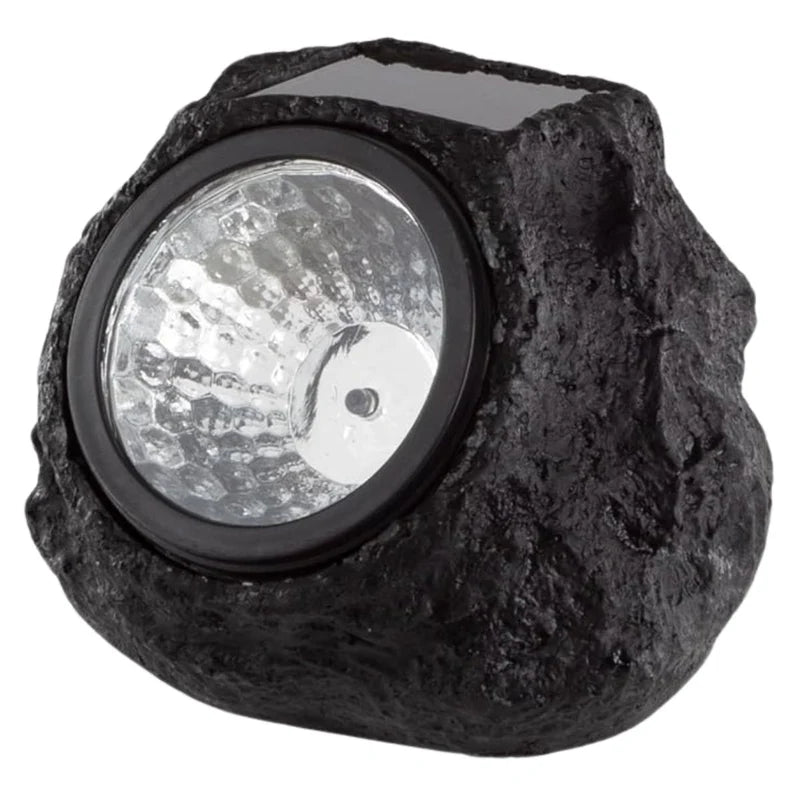 Roca Solar Lampara Foco Luz Para Jardín En Forma De Roca Negra. Con Panel Solar En Forma De Piedra Negra. Luz Cálida Amarilla AB590