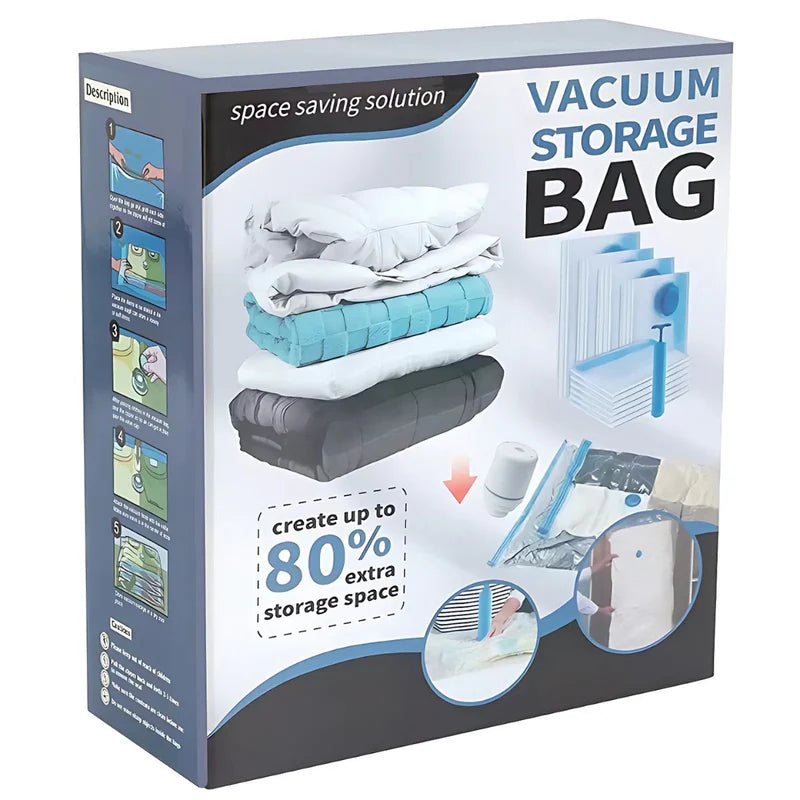 Bolsas De Almacenamiento Al Vacío Para Ropa. (Set De 11 Piezas) Incluye Bomba De Mano. Ideal Para Viajes. AB677