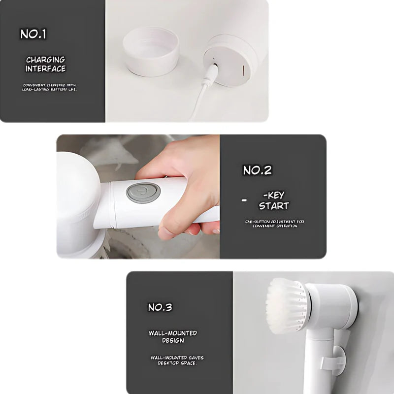 Cepillo Eléctrico Inalámbrico. Limpiador Giratorio. Cepillo De Limpieza Con Resistencia Al Agua. Incluye Accesorios. AB689