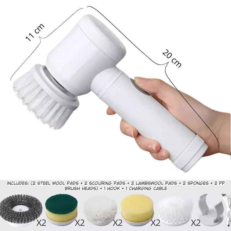 Cepillo Eléctrico Inalámbrico. Limpiador Giratorio. Cepillo De Limpieza Con Resistencia Al Agua. Incluye Accesorios. AB689