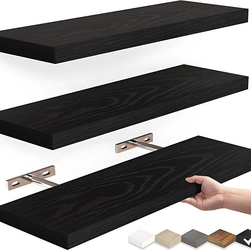 Repisas De Pared Flotantes (Set De 3 Piezas). Tablillas Negras 6.7X1.1X16” Estanterias AB824