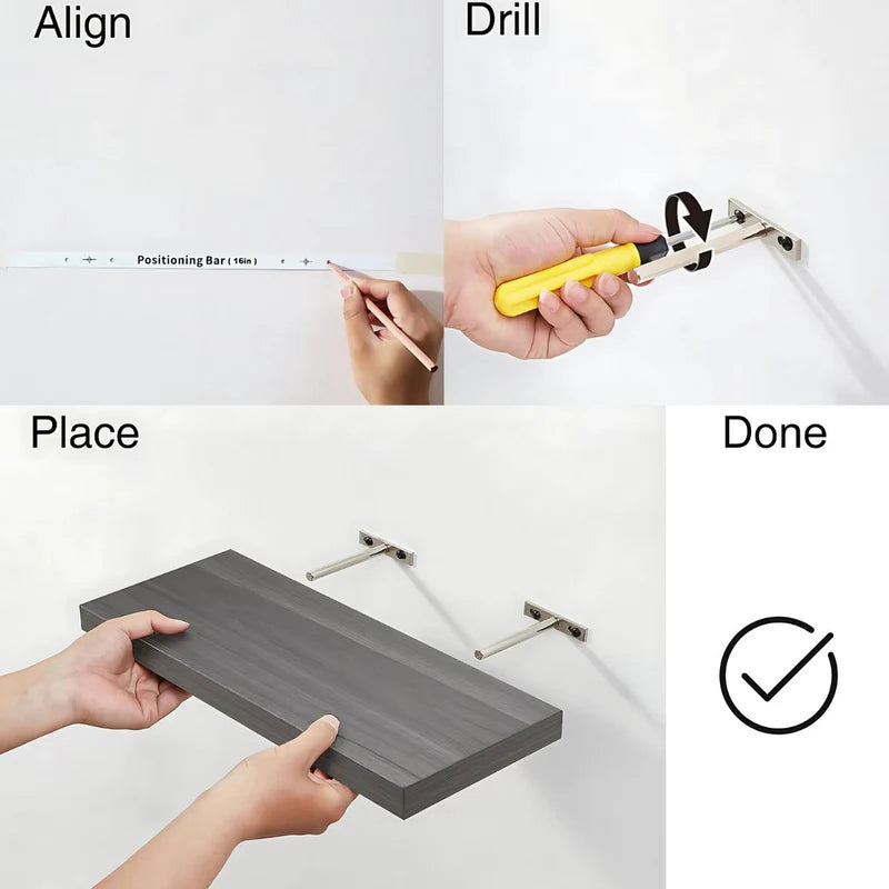 Repisas De Pared Flotantes (Set De 3 Piezas). Tablillas Grises 6.7X1.1X16” Estanterías AB826