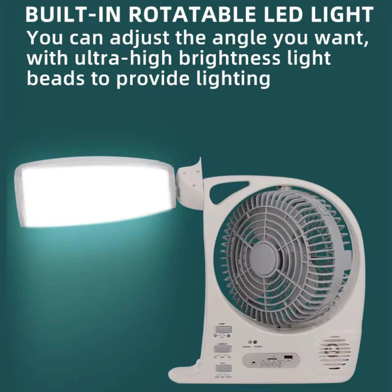 Abanico Solar Portátil 8". Ventilador Recargable Con Panel Solar. Con Luz LED Y Bocina Integrada. AB839