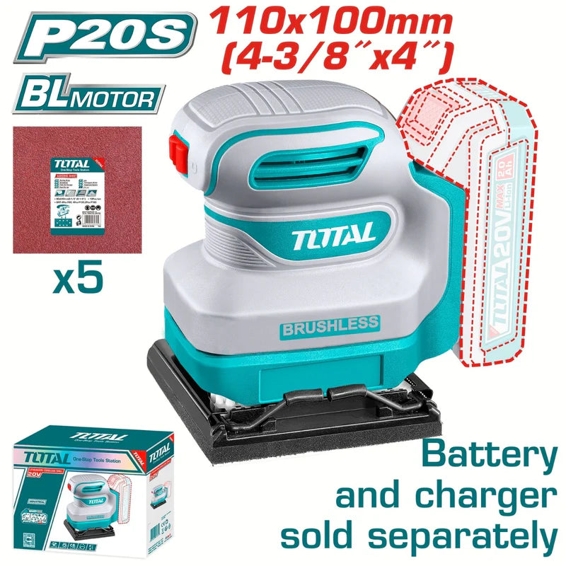 Lijadora De Mano Inalámbrica 20V Tamaño 110Mmx100mm 12000 Rpm. Incluye 5 Hojas. Batería Y Cargador Por Separado. TSHSLI2024