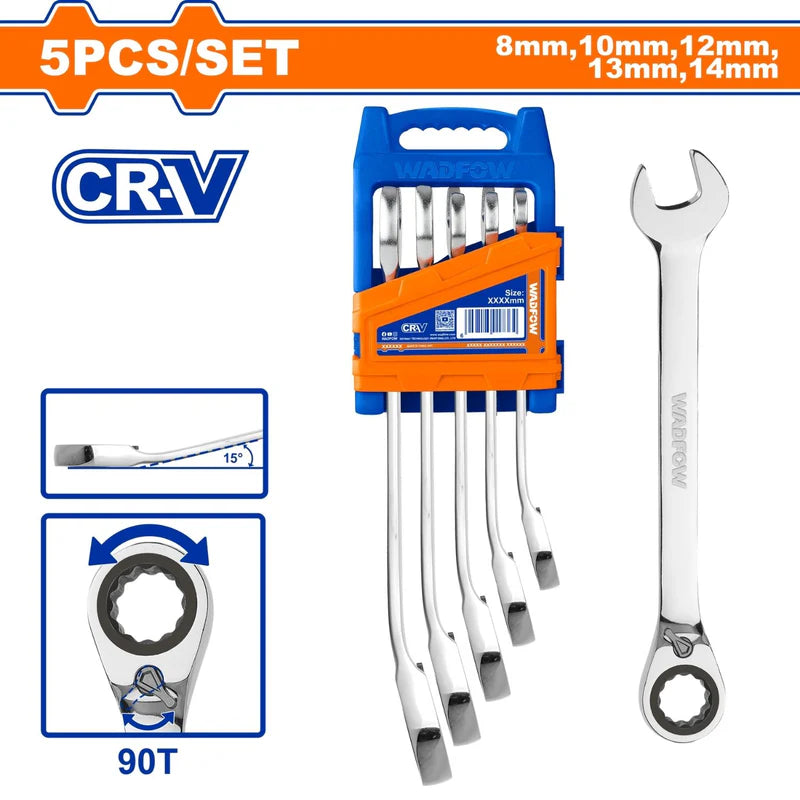 Llaves Inglesas Ratchet Reversibles De 5 Pzas. 8-14Mm. Acabado Pulido. Cr-V (Juego) WSP8205