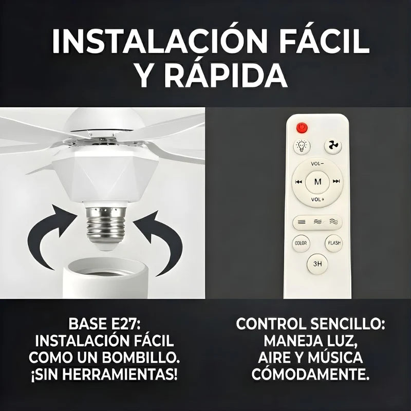 Abanico De Techo 20” Con Socket E27, Luz LED RGB Y 3 Tonos, Bocina Bluetooth. Ventilador Con 6 Aspas, 1600 Lúmenes Y Control Remoto. Color Blanco. ELT0406